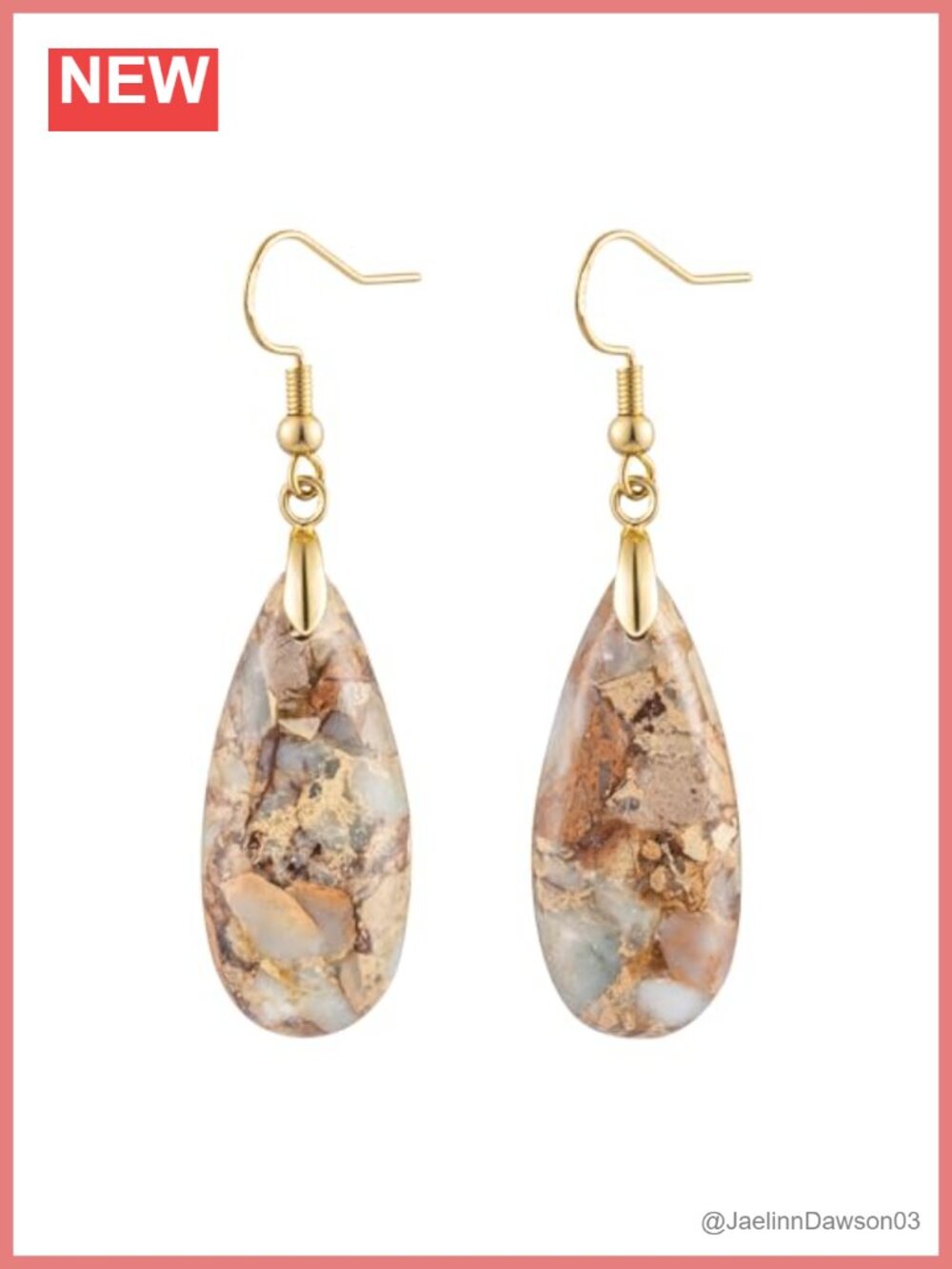 Teardrop Jasper Stone Dangle Drop Earrings for Women with French Wire Back